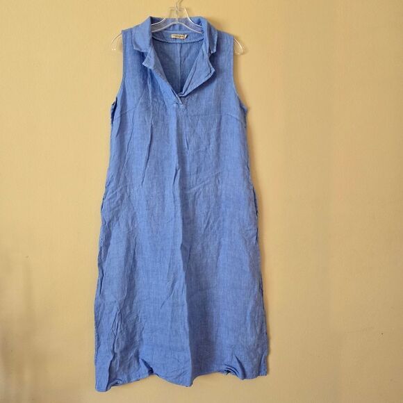 VALENTINA NALDI Dress Large Maxi Linen Blend Pockets Oversized  Blue Size XL - Picture 2 of 7
